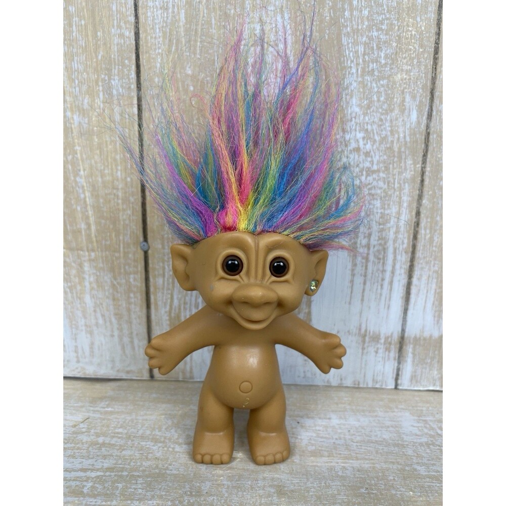 Vintage Troll Rainbow Doll with Jewel Ear,  Bright of America, 4.5”